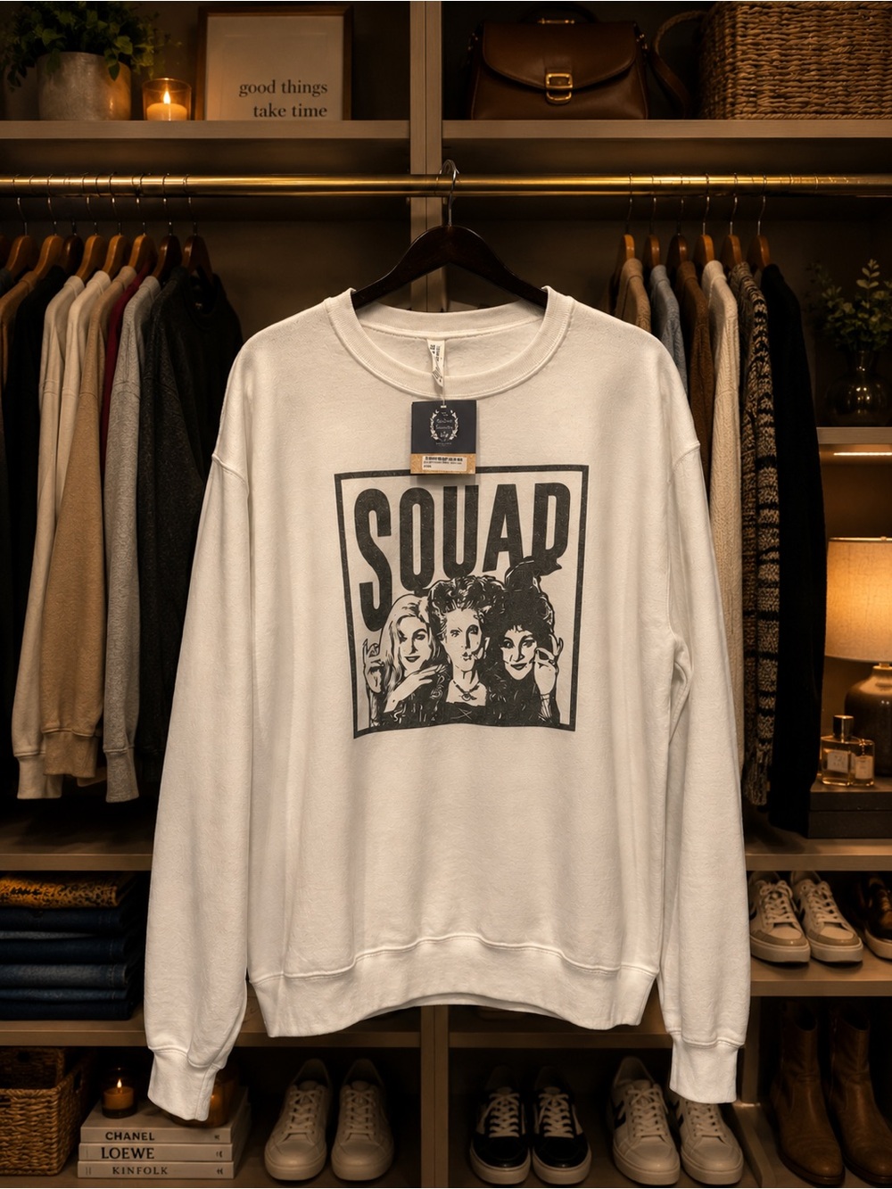 Jerzees White 'SQUAD' Graphic Crewneck Sweatshirt